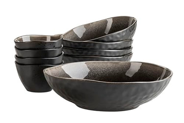 Mäser 934072 Serie Niara Organic, modernes Schüsselset für 4 Personen in aufregendem Vintage Look, 9-teiliges Schalen Set mit besonderer Glasurkombination in Schwarz und Braun, Steinzeug im Sale